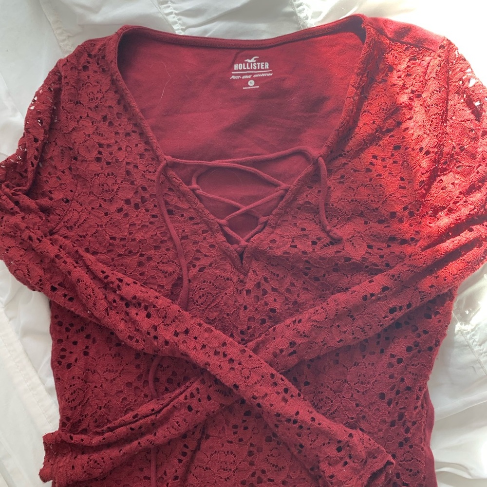 Hollister Red Lace Burgundy Top